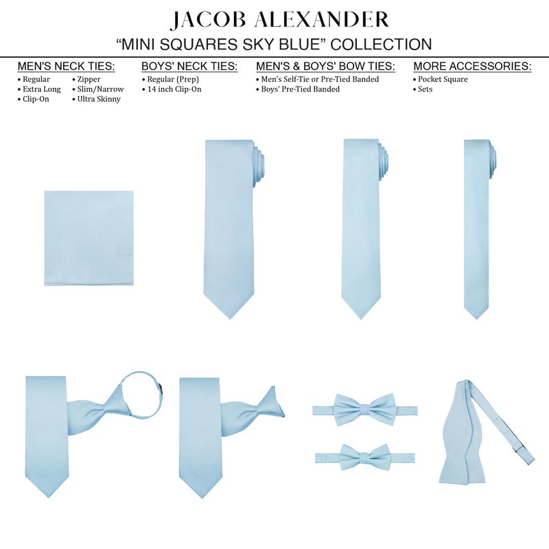 Jacob Alexander Woven Subtle Mini Squares Pocket Square Handkerchief - Sky Blue - Image 4